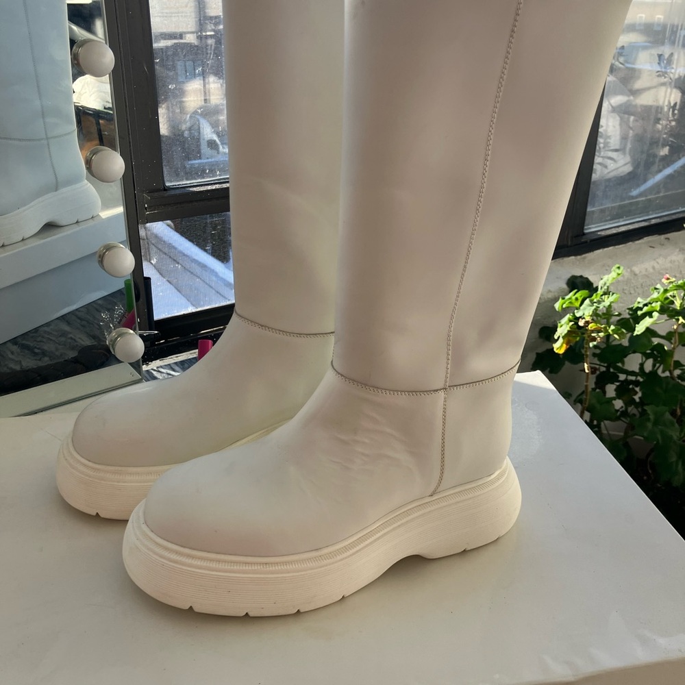 NEW Gia Borghini white leather winter platform boots 37